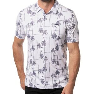 Travis Mathew White Gray Palm Print Golf Polo Resort Wear Men’s XL